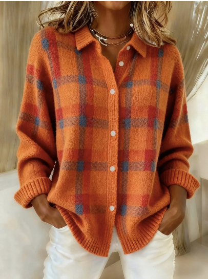 Women’s Casual Contrast Retro Plaid Sweater