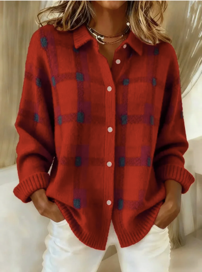 Women’s Casual Contrast Retro Plaid Sweater