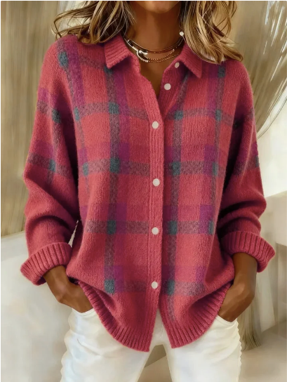 Women’s Casual Contrast Retro Plaid Sweater