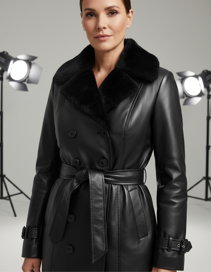 Rheya™ – Elegant 3/4 Leather Coat