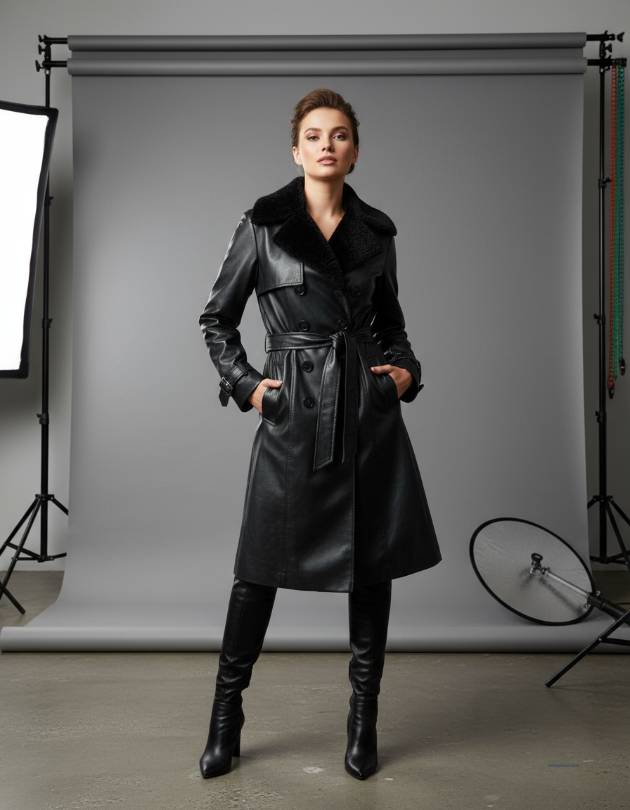 Rheya™ – Elegant 3/4 Leather Coat